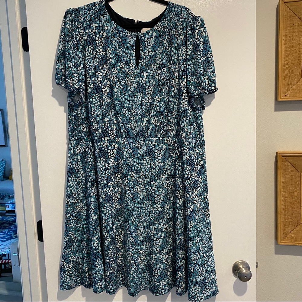 Loft Plus Knit Teal Printed Dress Size 22